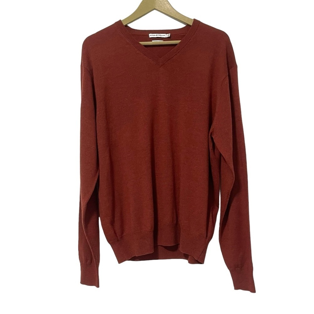 Peter‎ Millar Red Orange V Neck Merino Wool Sweater Size Large